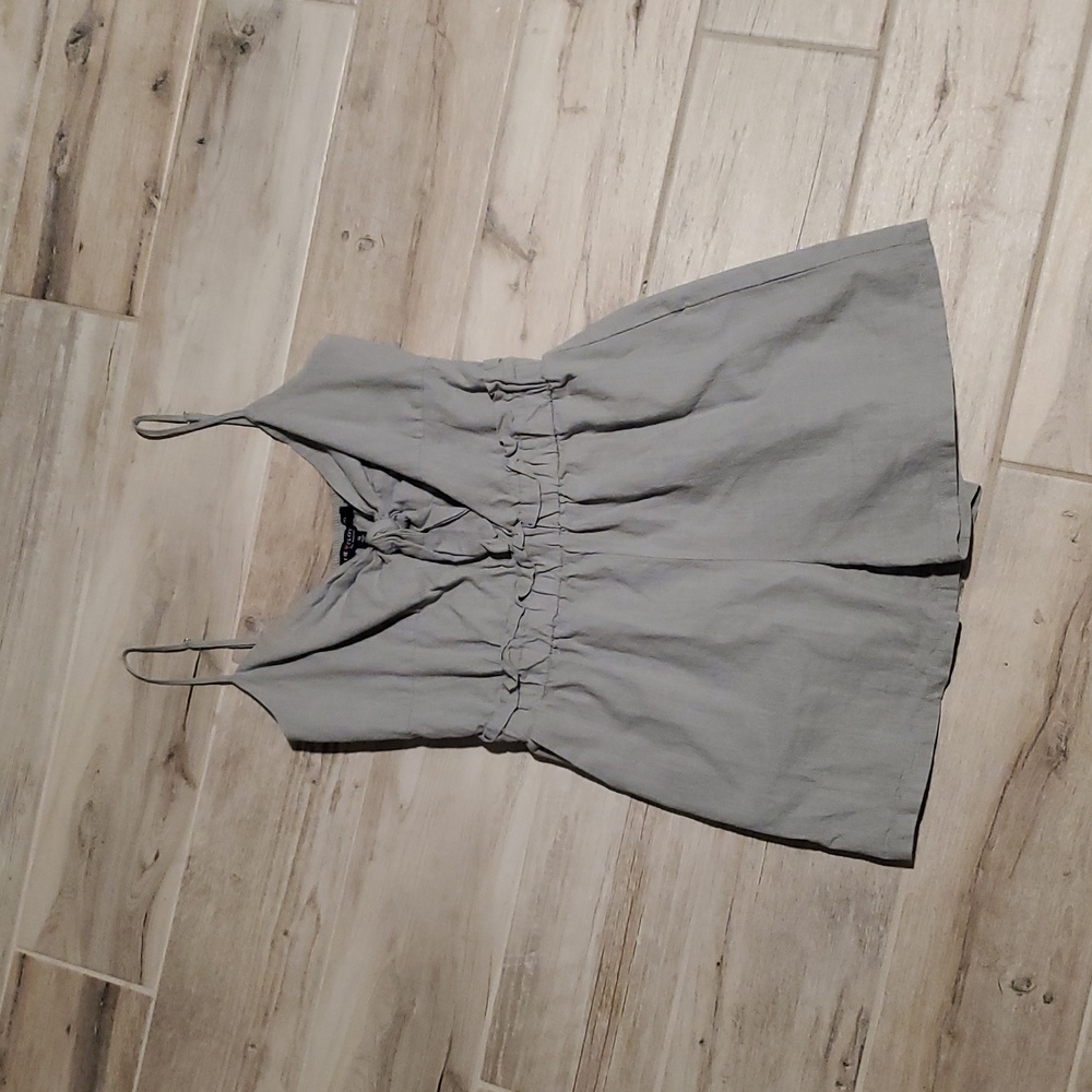 One Clothing Sage Green Romper Small Open Tie Front Summer Resort Cotton